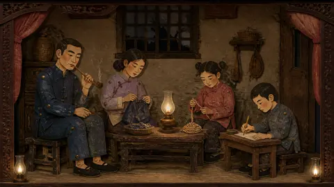 27 family under oil lamp